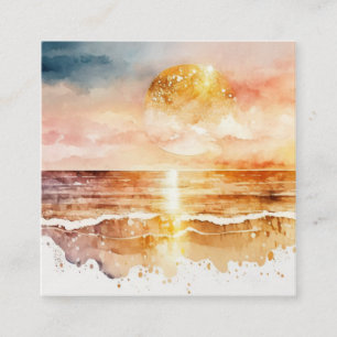 Carte De Visite Carré Aquarelle Plage Design 1