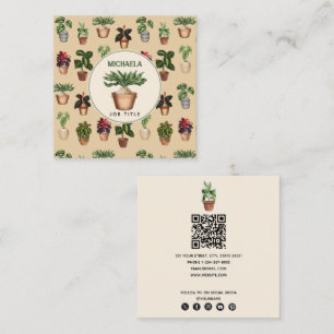 Carte De Visite Carré Aquarelle Plante en pointillé Accueil Mise en scèn