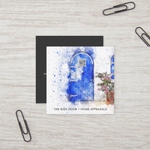 Carte De Visite Carré Aquarelle Porte Bleue Apprresseur Immobilier