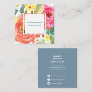 Carte De Visite Carré Aquarelle Printemps fleurit pivoine Social Media I