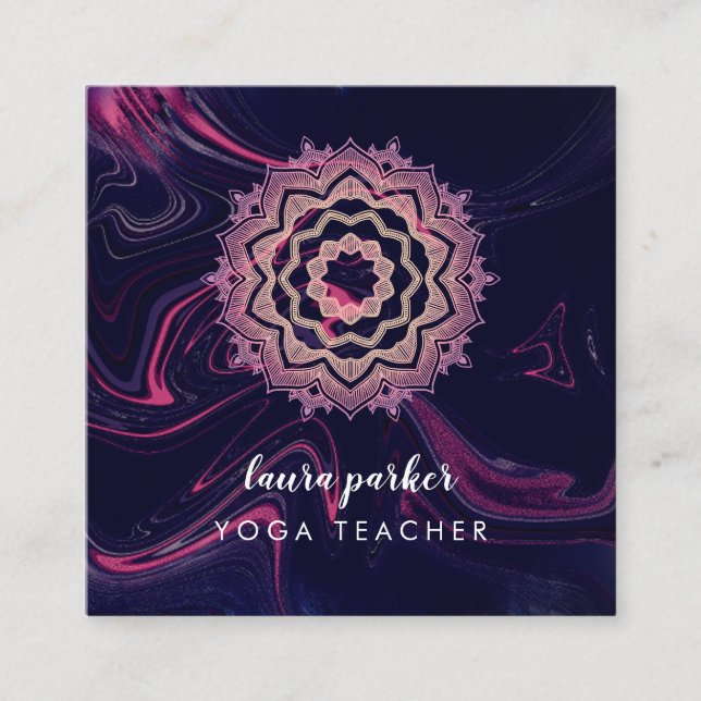 Carte De Visite Carré Aquarelle Purple Mandala Meditation Yoga Boho (Devant)