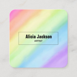 Carte De Visite Carré Aquarelle Rainbow Pastel