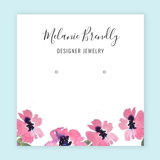Carte De Visite Carré Aquarelle rose Bijoux floraux Écran d'oreille (Stylishly Personalize with Your Custom Name & Optional Text.)