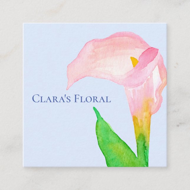 Carte De Visite Carré Aquarelle rose Calla Lily (Devant)