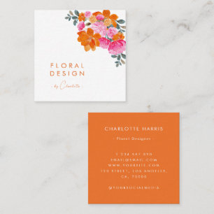 Carte De Visite Carré Aquarelle rose et orange vibre Designer Floral
