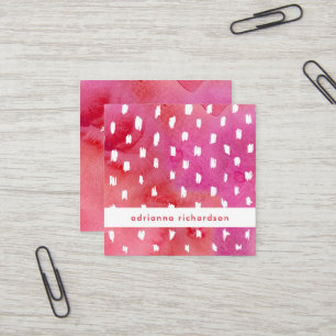 Carte De Visite Carré Aquarelle rose et rouge à la mode avec des points