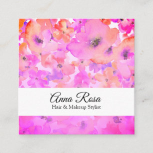 Carte De Visite Carré Aquarelle rose florale moderne élégante de lavan