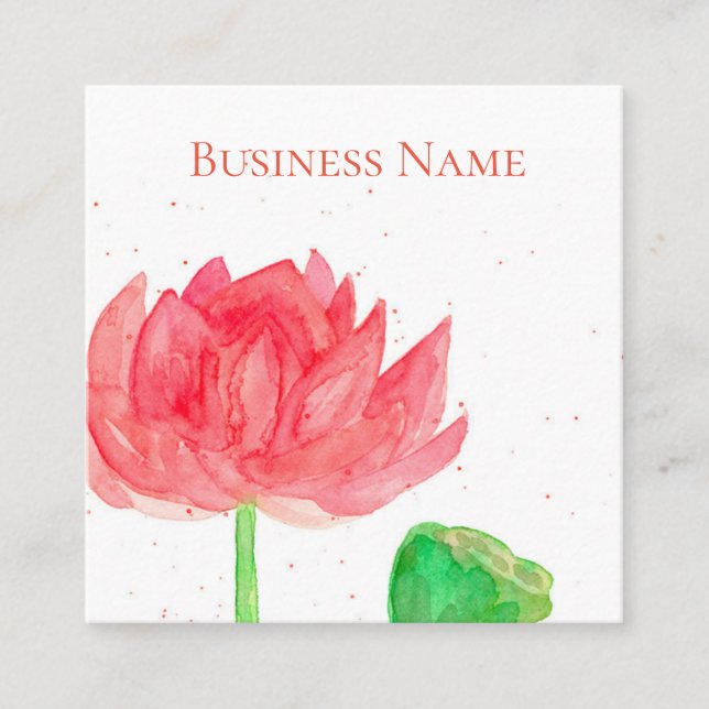 Carte De Visite Carré Aquarelle rose Lotus (Devant)