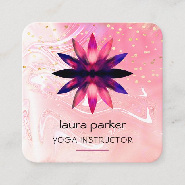 Carte De Visite Carré Aquarelle rose Lotus Paint Yoga Holistique (Devant)