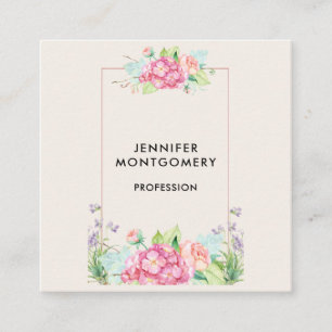Carte De Visite Carré Aquarelle rose moderne Cadre Floral