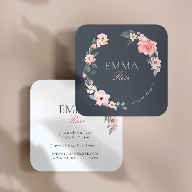 Carte De Visite Carré Aquarelle rose pâle Wedding planner Rose Floral (Créateur téléchargé)