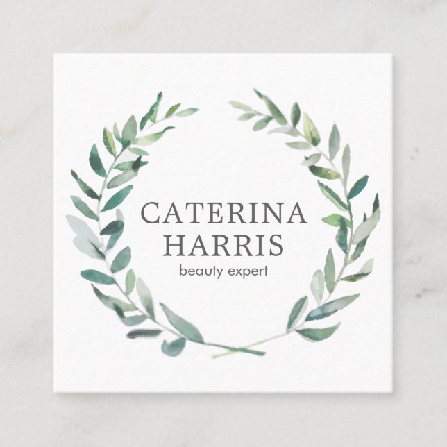 Carte De Visite Carré Aquarelle rustique Verdure Wreath Professional (Devant)