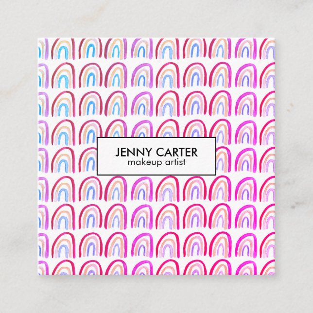 Carte De Visite Carré Aquarelle simple Rainbows Motif Cool violet (Devant)