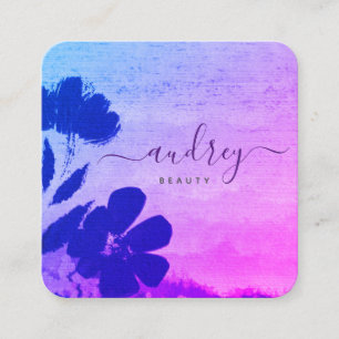 Carte De Visite Carré Aquarelle Sky Blue et rose Floral
