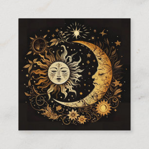 Carte De Visite Carré Aquarelle Soleil et Lune Céleste