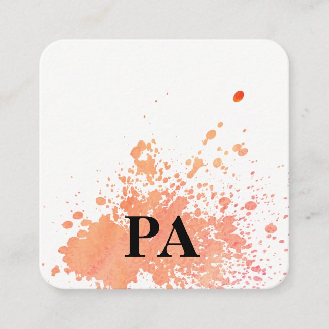 Carte De Visite Carré Aquarelle Splat / Monogramme (Devant)