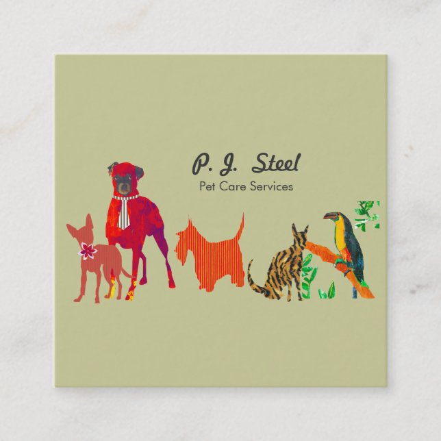Carte De Visite Carré Aquarelle Trendy Cute Animal Animaux Animaux Chien (Devant)