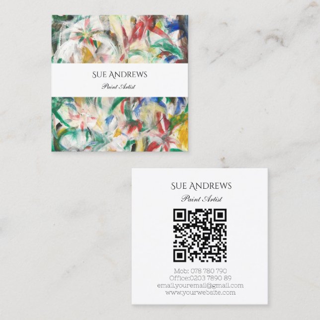 Carte De Visite Carré Aquarelle Triangle Artiste personnalisé Code QR (Devant / Derrière)