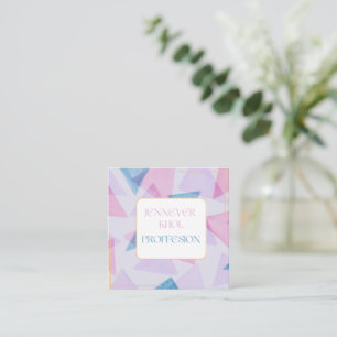 Carte De Visite Carré Aquarelle Triangle gris mauve Crème rose QR CODE