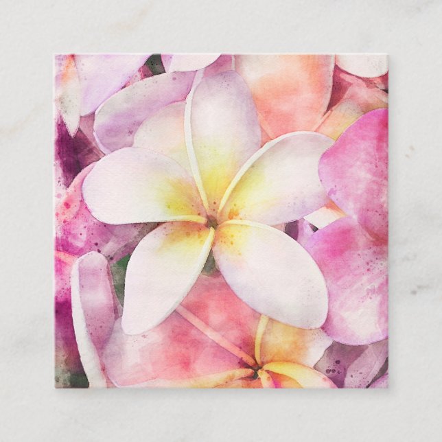 Carte De Visite Carré Aquarelle tropicale de la plumeria d'Hawaï (Devant)