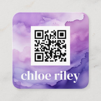 Carte De Visite Carré Aquarelle violette du code QR minimal