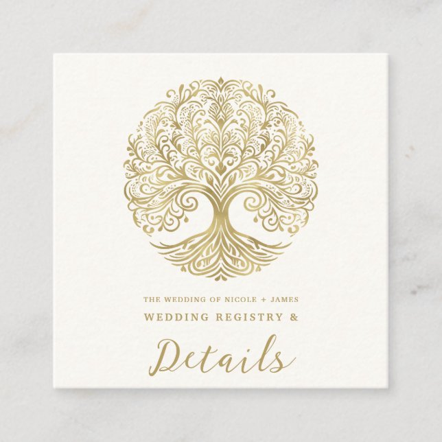 Carte De Visite Carré Arbre de vie Cream & Gold Celtic Mariage (Devant)