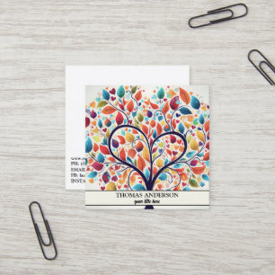 Carte De Visite Carré Arbre de vie personnalisé moderne - Feuilles color