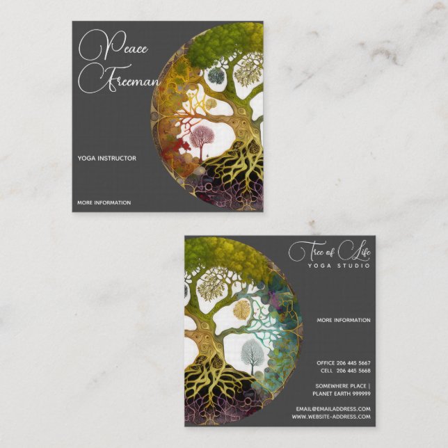 Carte De Visite Carré Arbre de vie | Saisons (Devant / Derrière)