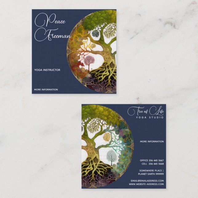 Carte De Visite Carré Arbre de vie | Saisons (Devant / Derrière)