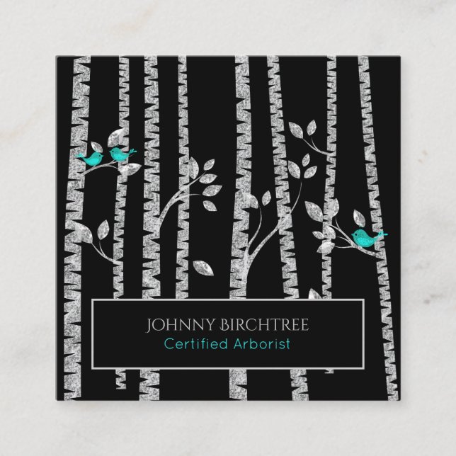 Carte De Visite Carré *~* Arbre Docteur Oiseaux Bleus Arboristes Birches (Devant)