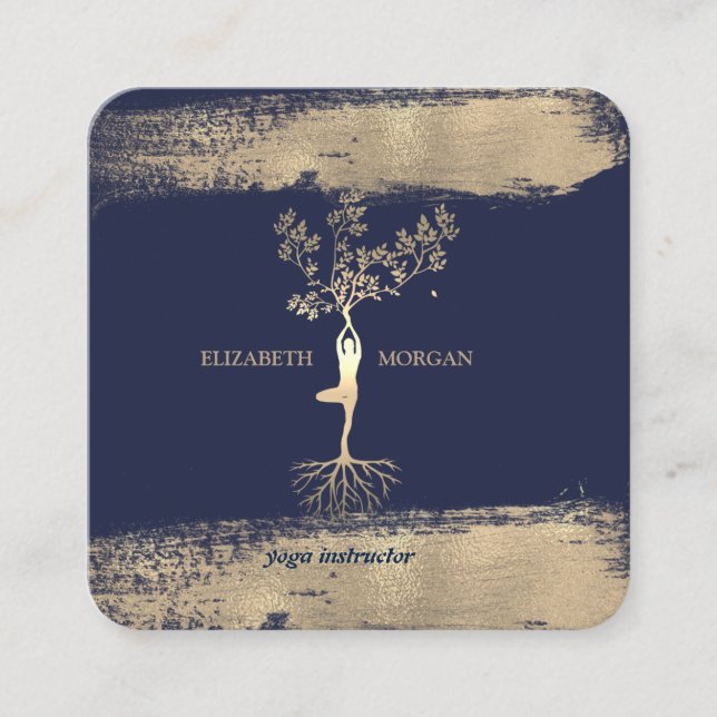 Carte De Visite Carré Arbre élégant femmes Silhouet Faux Gold Brush Stro (Devant)