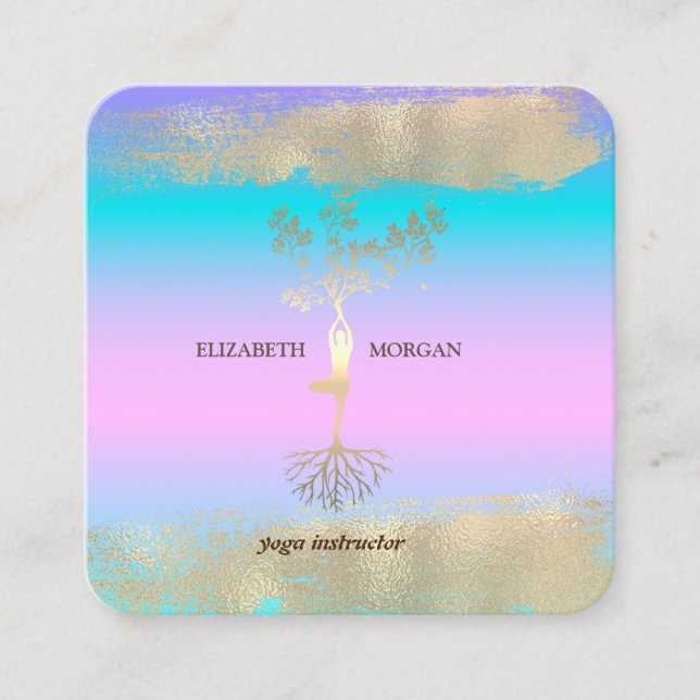 Carte De Visite Carré Arbre femmes Gold Brush Strot Holographique Yoga (Devant)