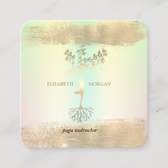 Carte De Visite Carré Arbre femmes Silhouet Gold Brush Strot Holographiq (Devant)