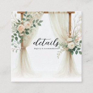 Carte De Visite Carré Arc en bois fleuri Verdure Rose Détails Mariage