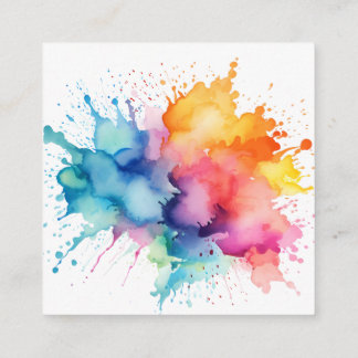 Carte De Visite Carré Arc-en-ciel à éclaboussure aquarelle