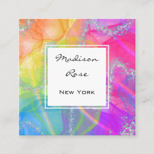 Carte De Visite Carré Arc-en-ciel Coloré Argent Holographique Luxe Moder