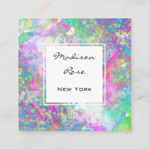 Carte De Visite Carré Arc-en-ciel Coloré Holographique Luxe Tendance Mod