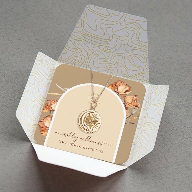 Carte De Visite Carré Arc rétro Script Rose Bijoux affichage (Retro Arch Script Rose Jewelry Display Square Business Card)