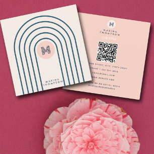 Carte De Visite Carré Arcs de lignes géométriques Abstraites Pastel Retr