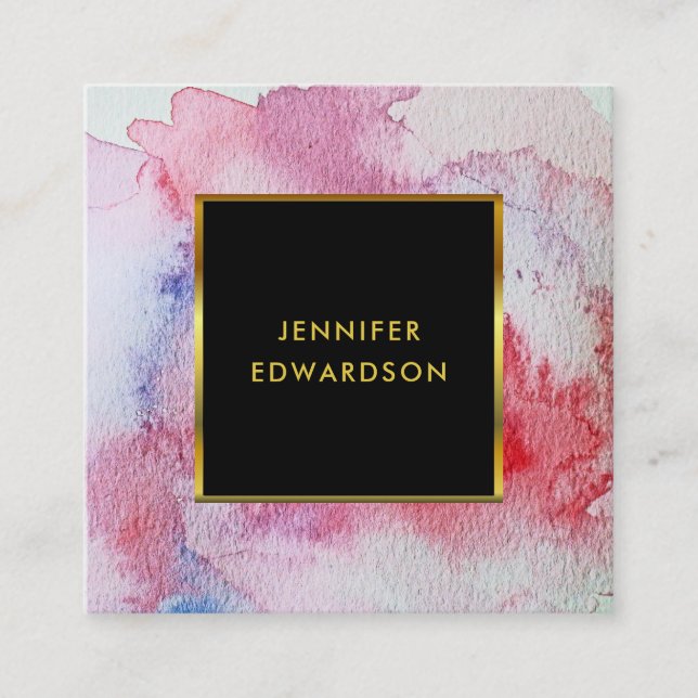 Carte De Visite Carré Ardoise rouge moderne en or noir cadre (Devant)