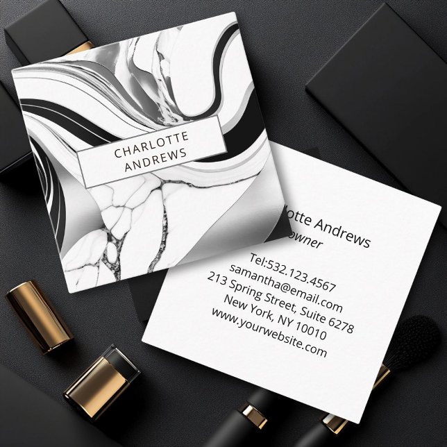 Carte De Visite Carré Argent de marbre moderne (Modern Marble Silver Square Business Card)