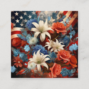Carte De Visite Carré Art floral bleu et blanc rouge