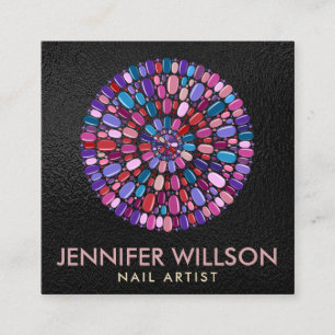 Carte De Visite Carré Art Nail Coloré Mandala - Rendez-vous