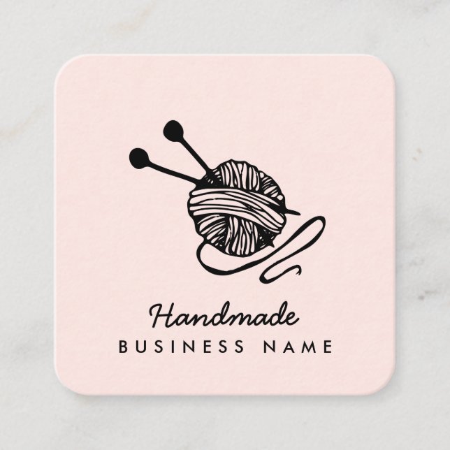 Carte De Visite Carré Artisanat artisanal moderne tricot rose minimalist (Devant)