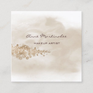 Carte De Visite Carré Artiste de Maquillage Aquarelle Brun Doré Paillett