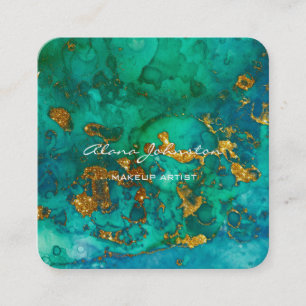Carte De Visite Carré Artiste de maquillage d'or bleu vert Abstrait
