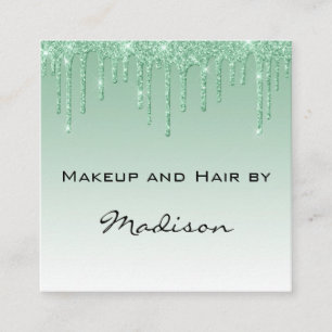 Carte De Visite Carré Artiste de Maquillage Glam Green Dripping Glitter