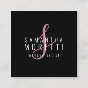Carte De Visite Carré Artiste de maquillage moderne rose noir