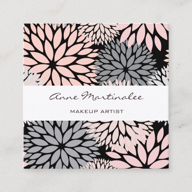 Carte De Visite Carré Artiste de maquillage noir gris rose Dahlia (Devant)