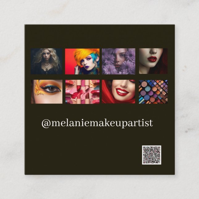 Carte De Visite Carré Artiste de maquillage photo moderne avec code QR (Devant)